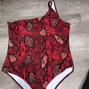 Shein Red Snakeprint One Shoulder Swimsuit